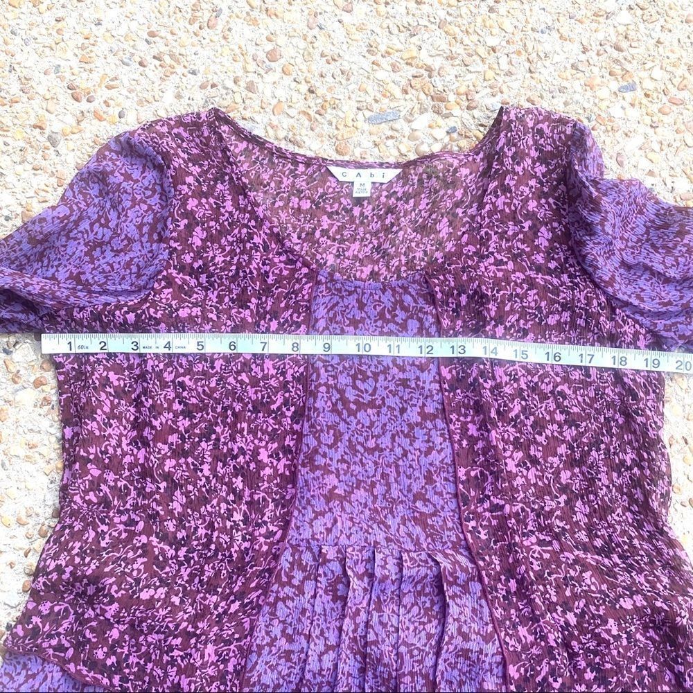 Cabi 823 Silk Purple Sonnet Sheer Floral Blouse Size M - Picture 6 of 9
